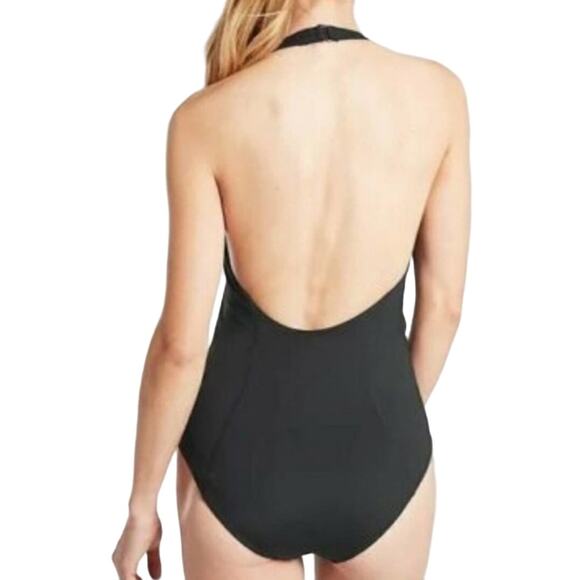 Athleta Black Offshore Paddle One-Piece High Neck Halter Swimsuit Medium - Picture 5 of 15